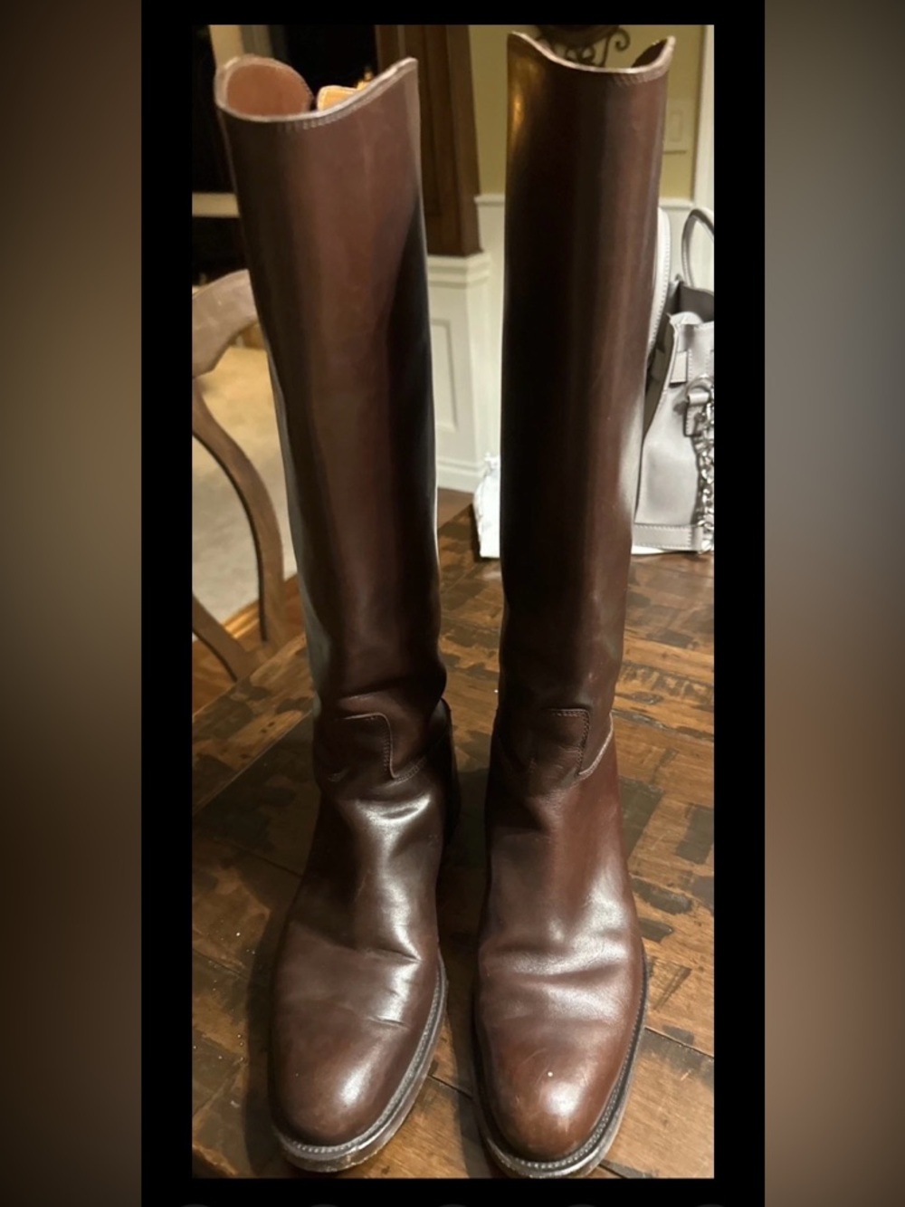 Women’s Loro Piana Brown Leather Knee High Boots EU 37 US 6.5-7 Gold Zip Italy